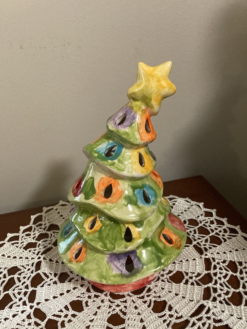 Glazed Multicolor Ceramic Holiday Tree with Star Top